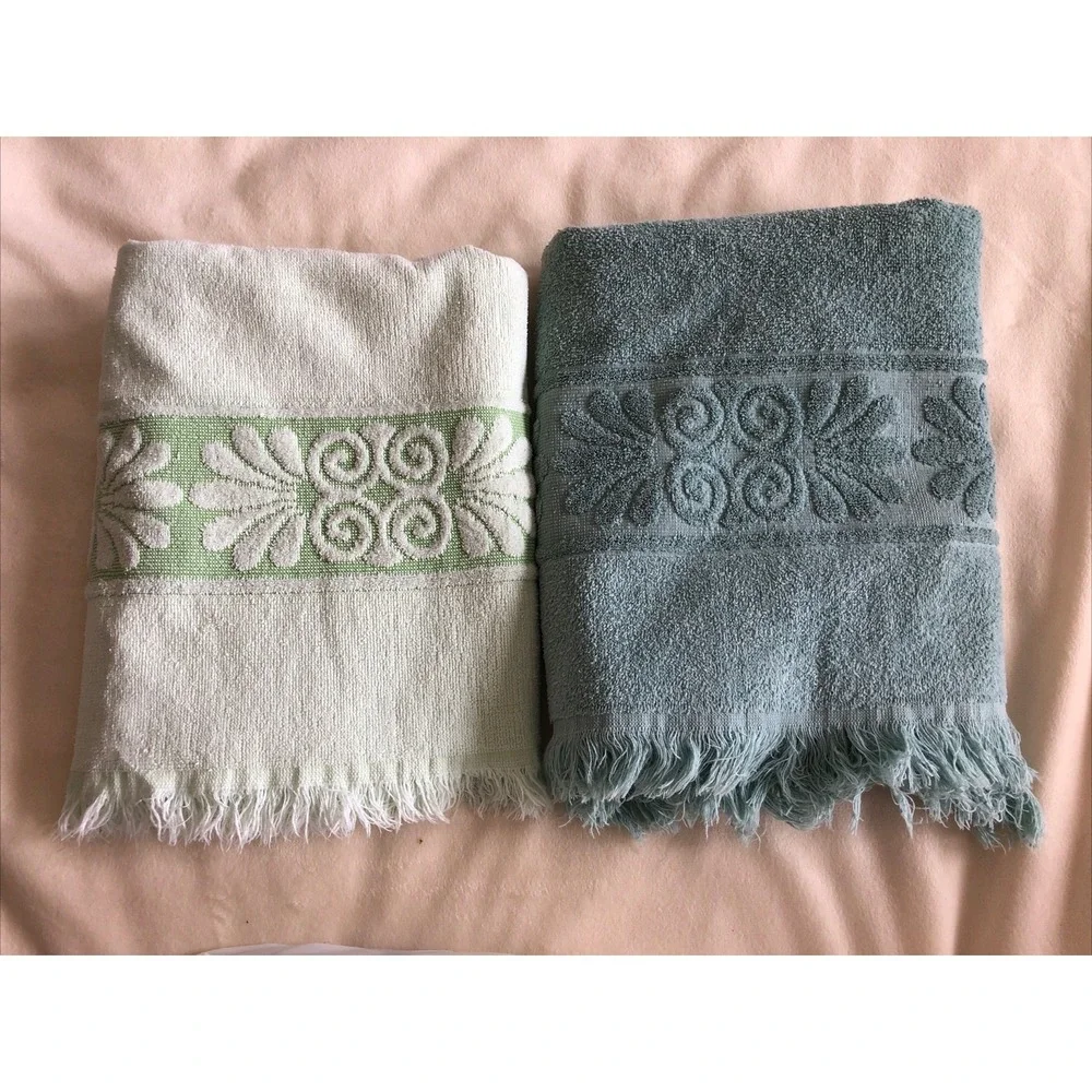 Set 2 Vintage Cannon Monticello Retro MCM Mint Green Bath Towel Set USA